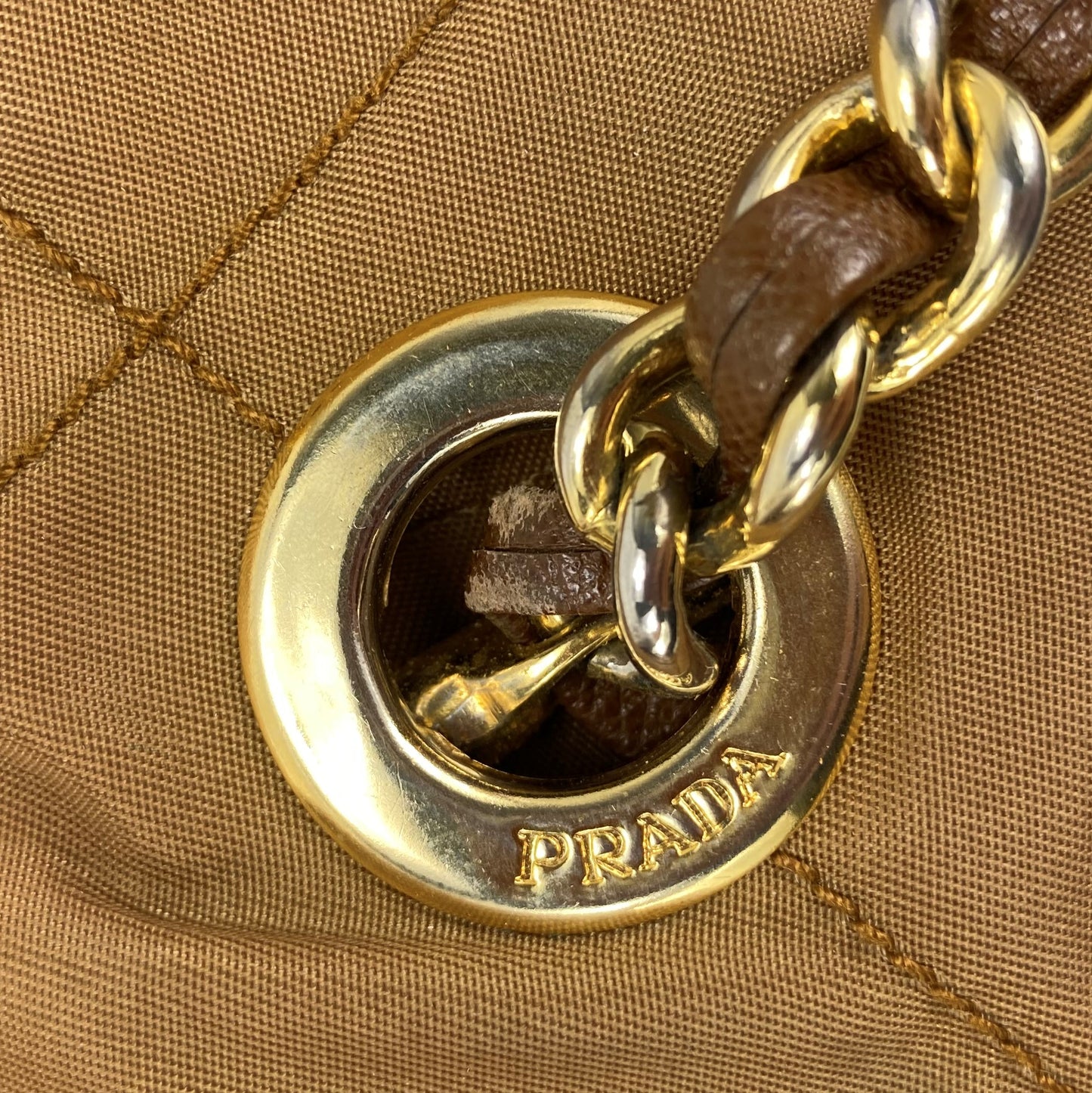 100 % Authentic Prada Chain Shoulder Bag Quilted Nylon (USED) 411-55