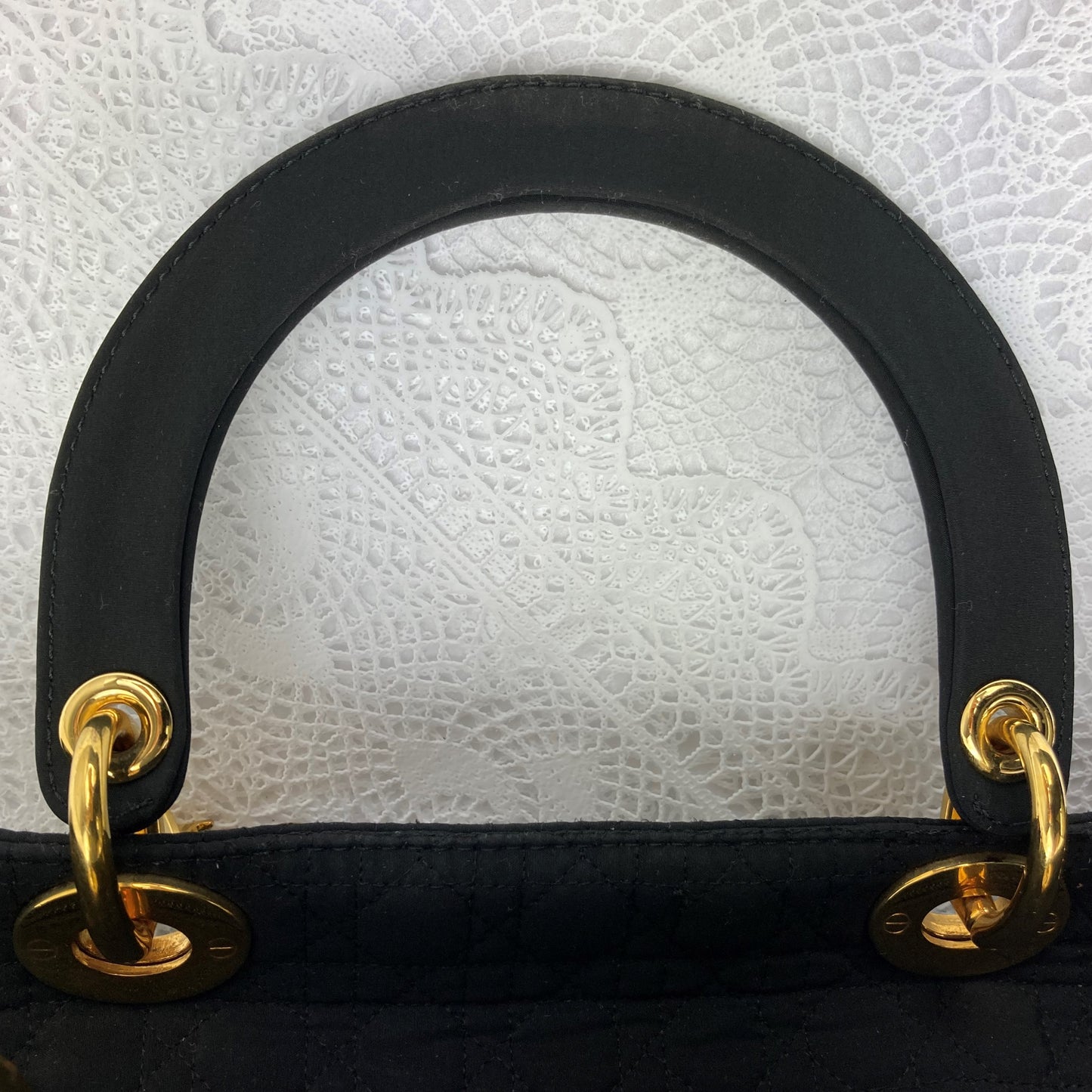 100 % Authentic Christian Dior Lady Dior Cannage nylon handbag(USED) 457-55