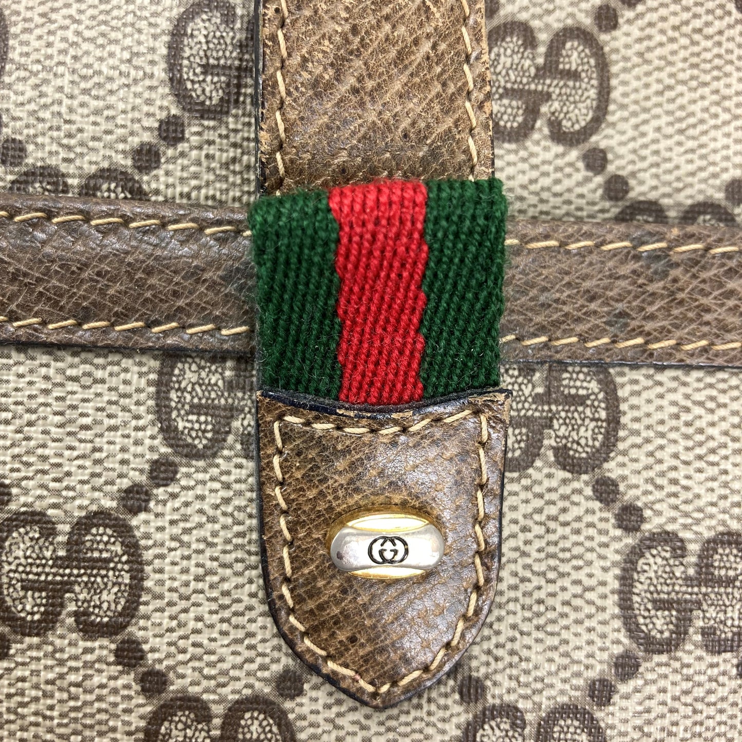 100 % Authentic Gucci GG Pattern PVC CANVAS SHERRY WebBing Handbag (USED 422-55