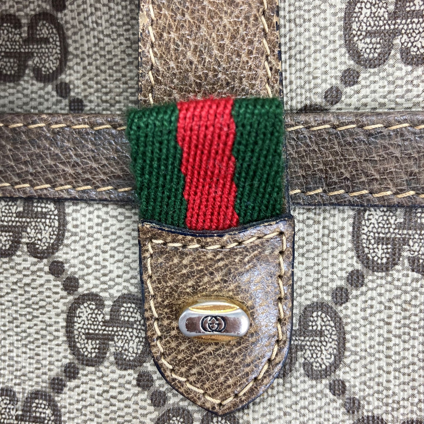 100 % Authentic Gucci GG Pattern PVC CANVAS SHERRY WebBing Handbag (USED 422-55