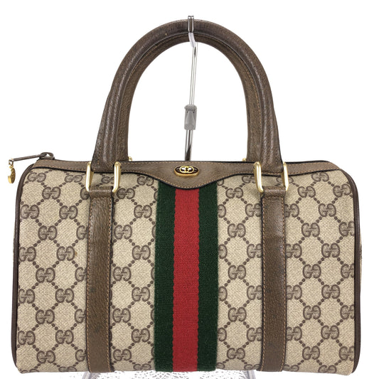 100 % Authentic Gucci Sherry Line Hand Boston Bag GG PVC Leather(USED) 500-77