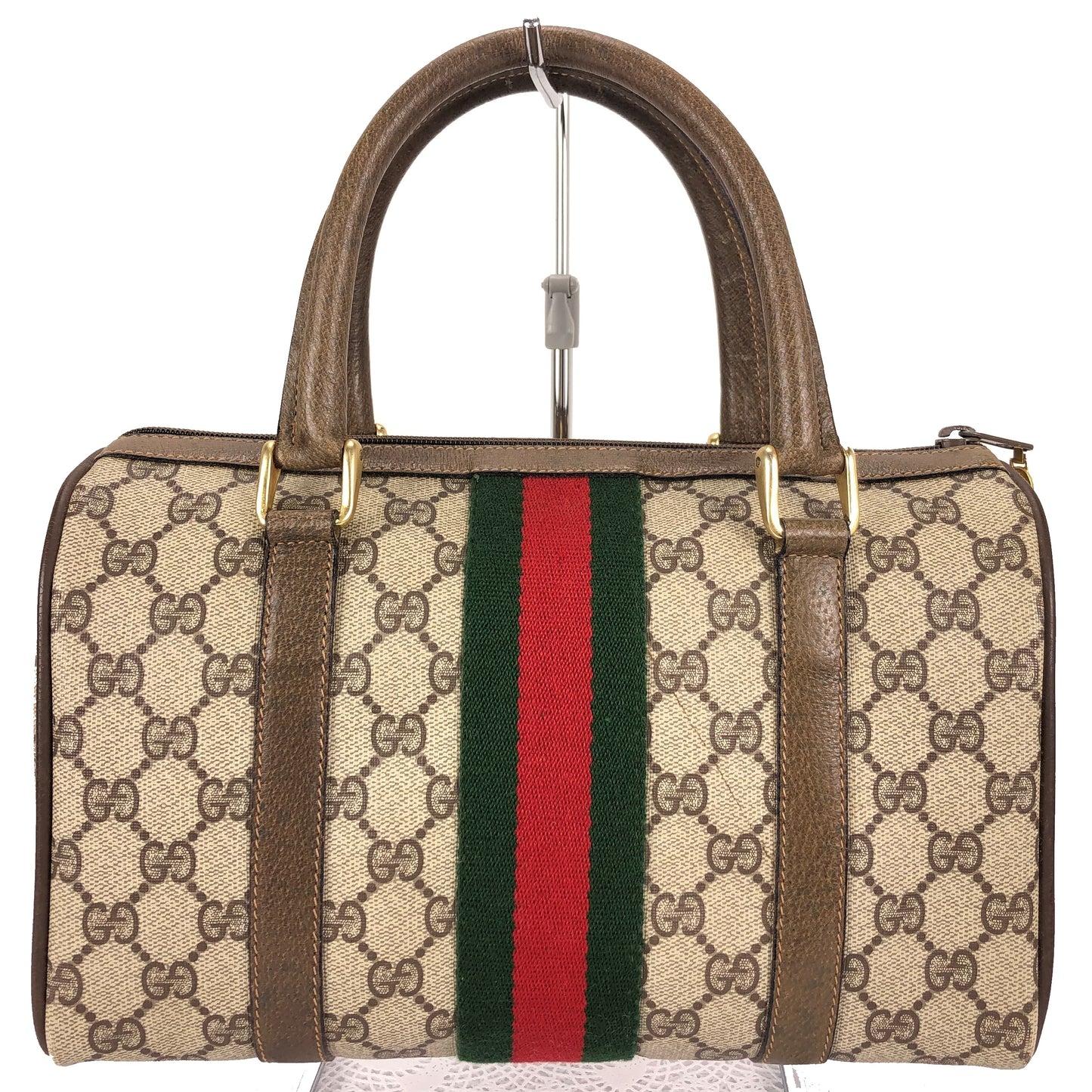 100 % Authentic Gucci Sherry Line Hand Boston Bag GG PVC Leather(USED) 500-77