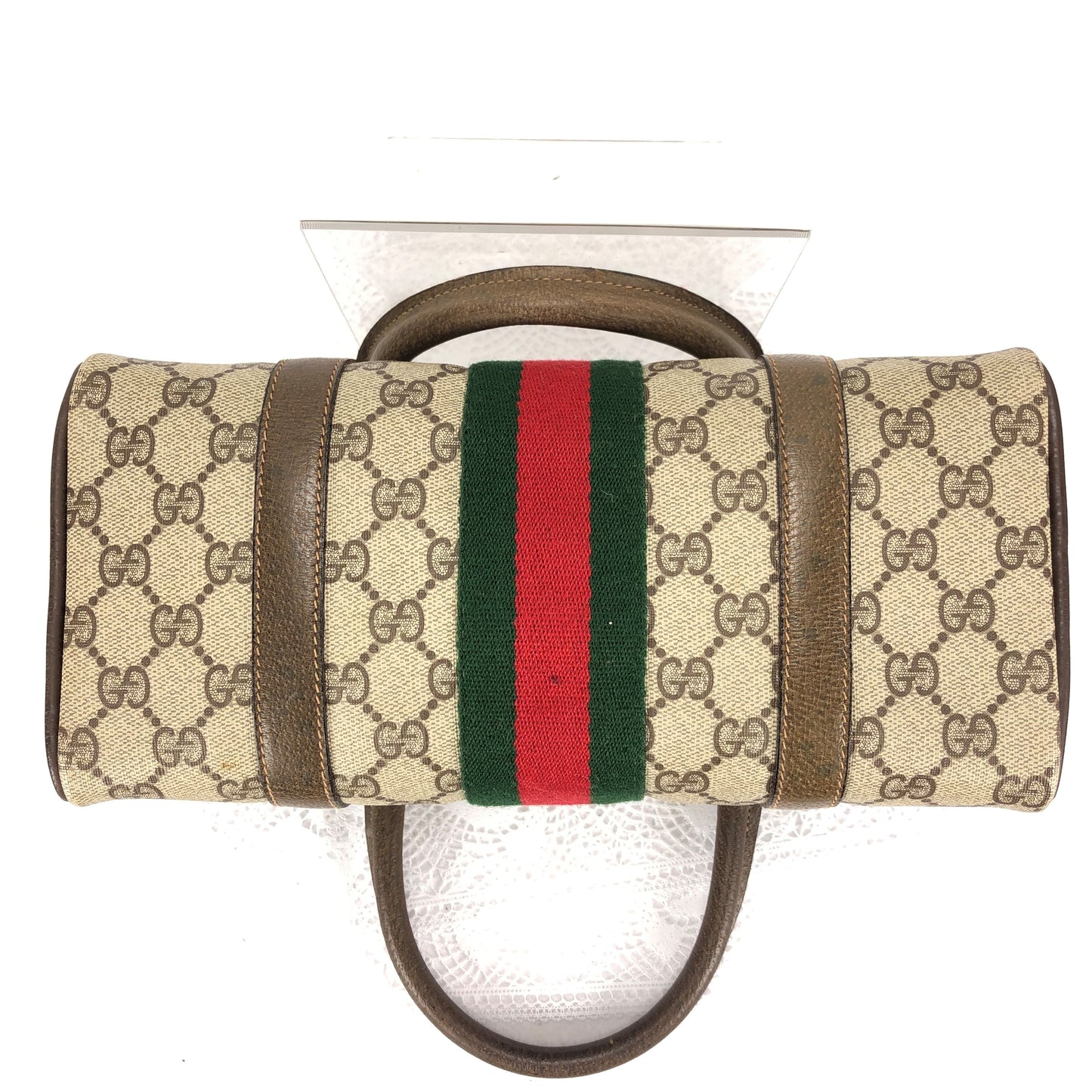 100 % Authentic Gucci Sherry Line Hand Boston Bag GG PVC Leather(USED) 500-77