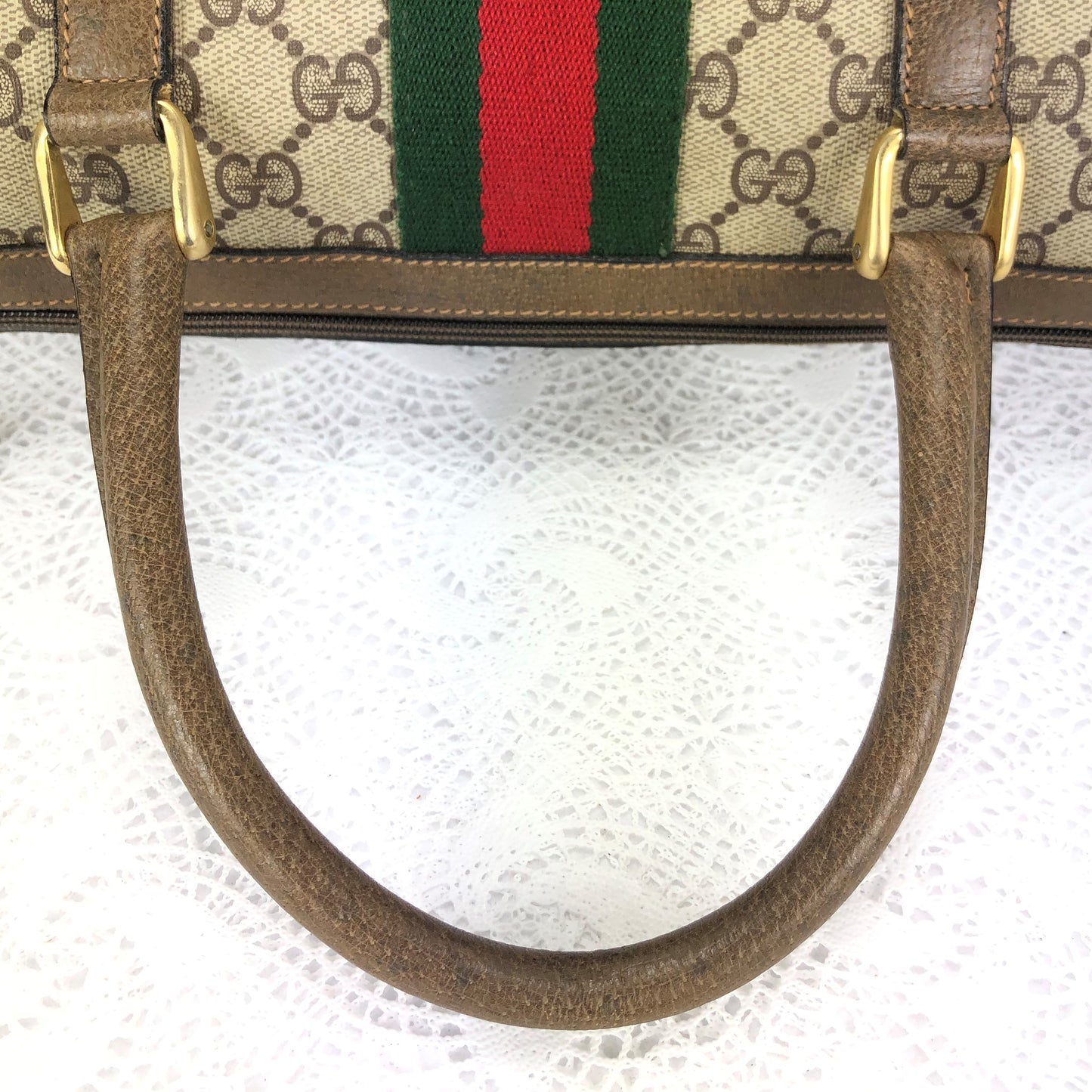 100 % Authentic Gucci Sherry Line Hand Boston Bag GG PVC Leather(USED) 500-77