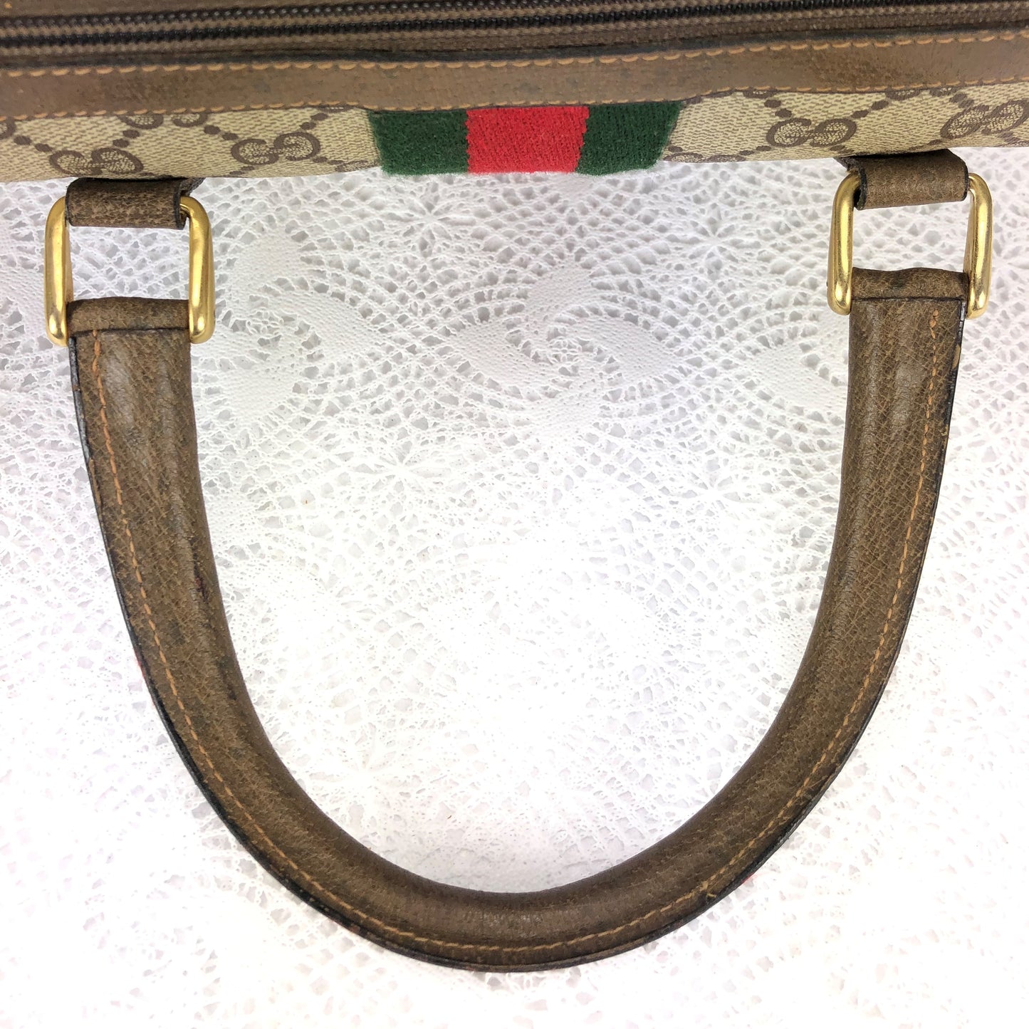 100 % Authentic Gucci Sherry Line Hand Boston Bag GG PVC Leather(USED) 500-77