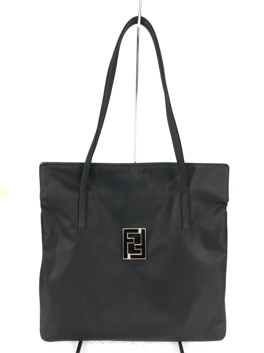 100 % Authentic FENDI  Black nylon fabric tote Bag(USED) 507-77