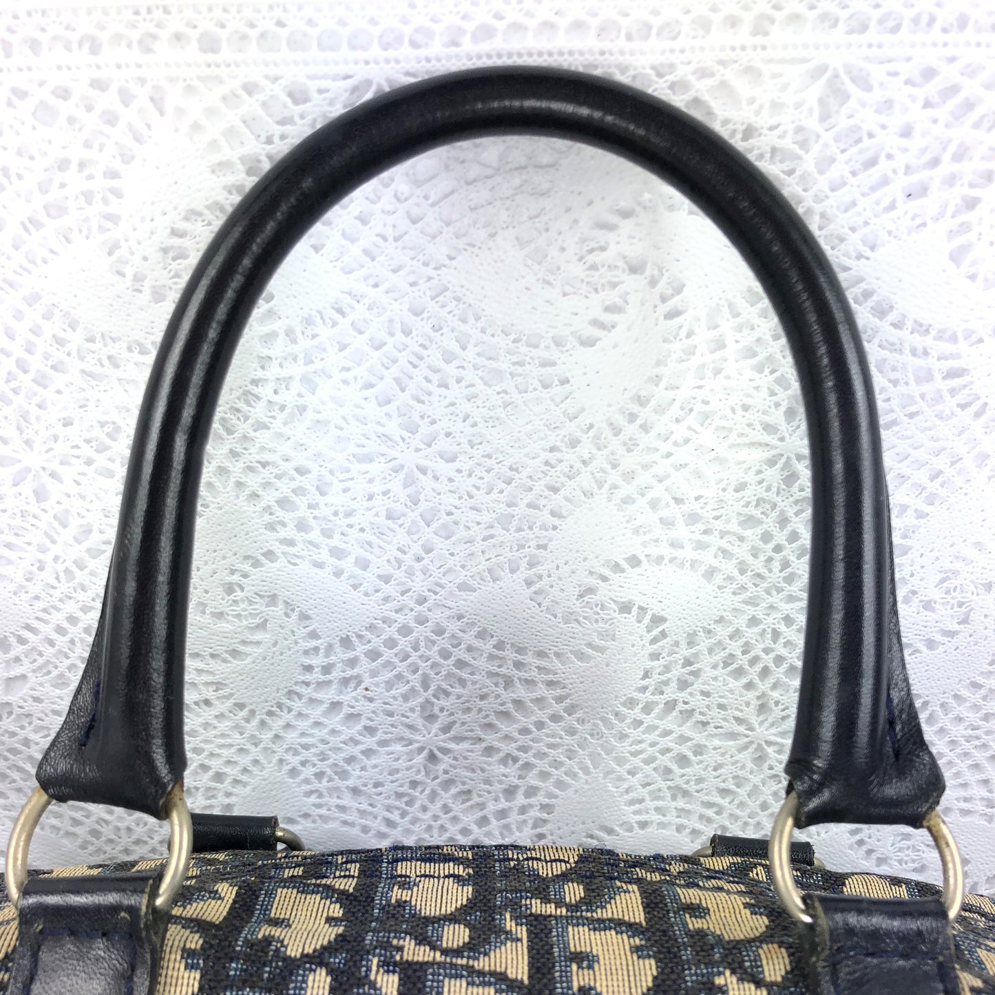 100％authentic Christian Dior Trotter vintage Leather & canvas Mini Boston Handbag(used)484-66