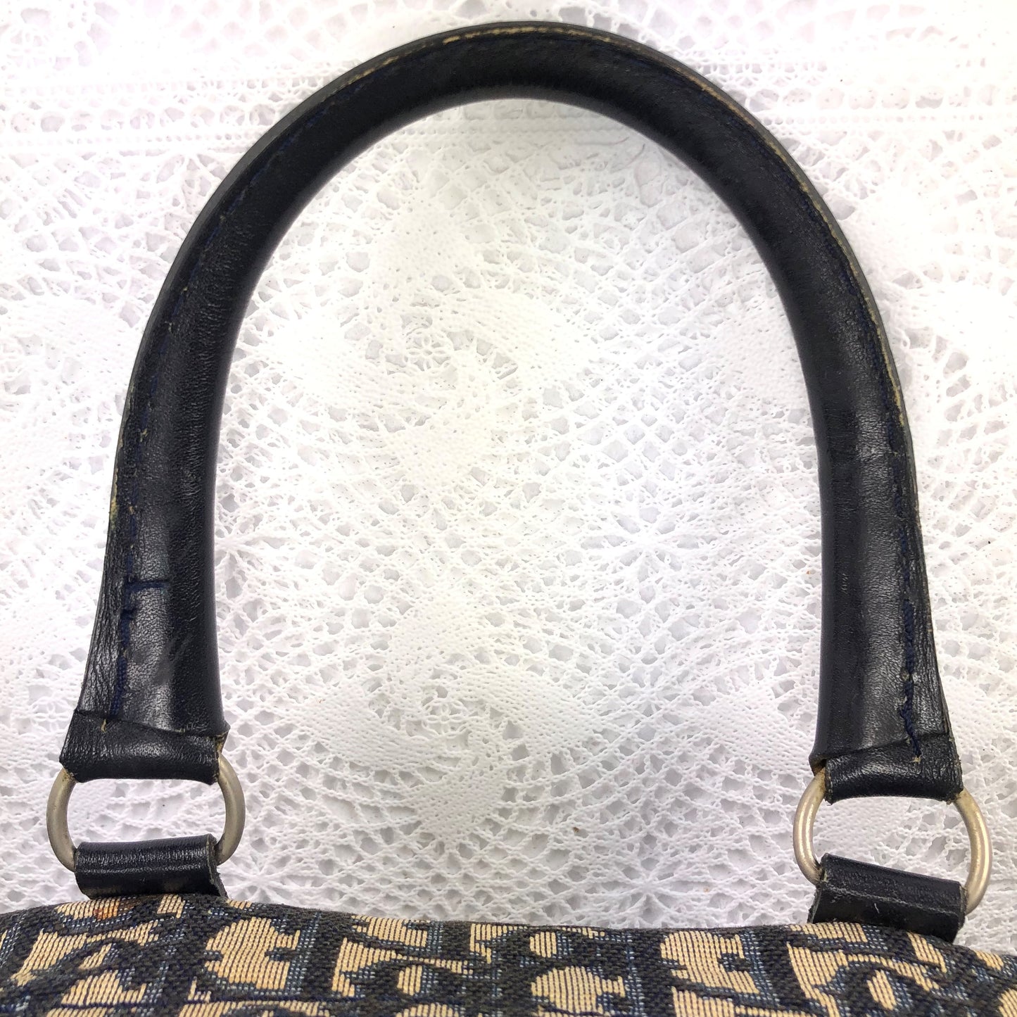 100％authentic Christian Dior Trotter vintage Leather & canvas Mini Boston Handbag(used)484-66