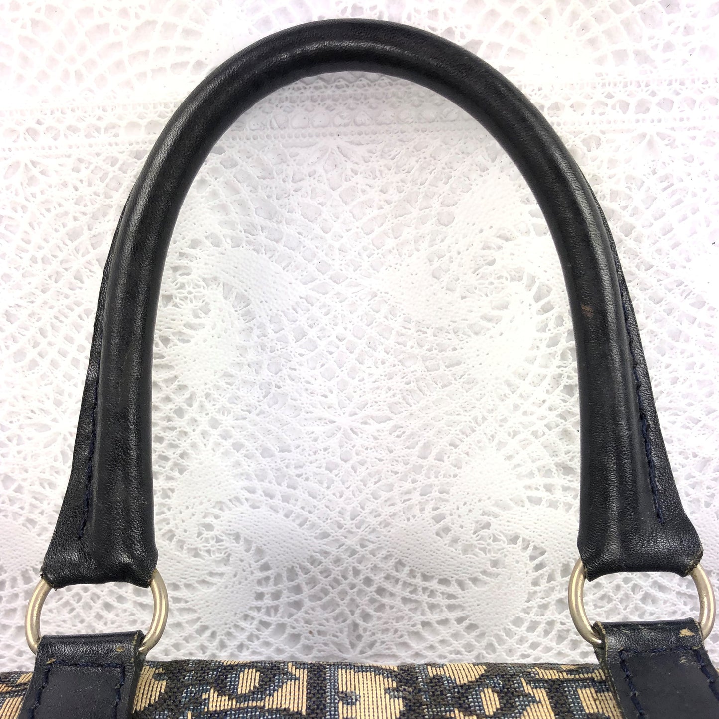 100％authentic Christian Dior Trotter vintage Leather & canvas Mini Boston Handbag(used)484-66