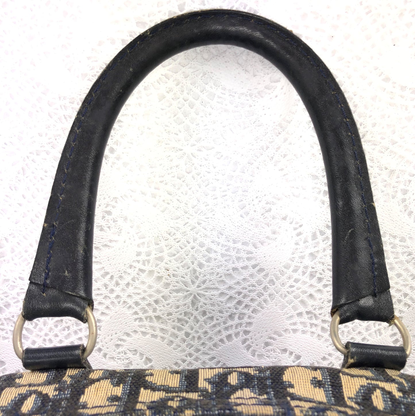 100％authentic Christian Dior Trotter vintage Leather & canvas Mini Boston Handbag(used)484-66