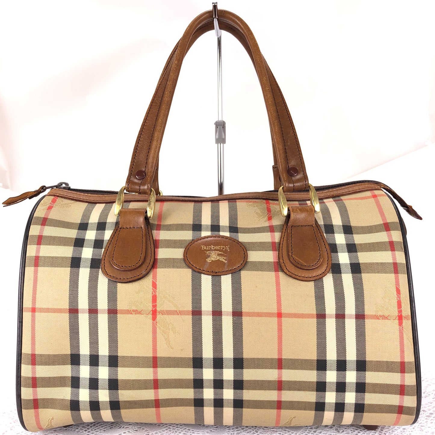 100 % Authentic Burberry Nova Plaid Mini Boston Bag Canvas (USED) 514-77