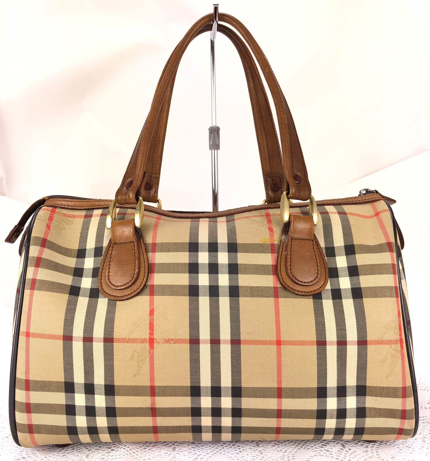 100 % Authentic Burberry Nova Plaid Mini Boston Bag Canvas (USED) 514-77