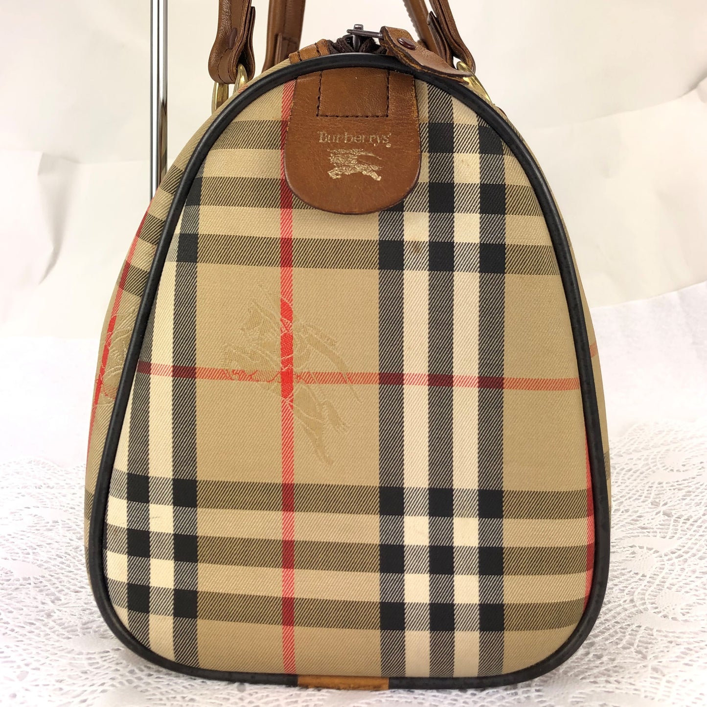 100 % Authentic Burberry Nova Plaid Mini Boston Bag Canvas (USED) 514-77