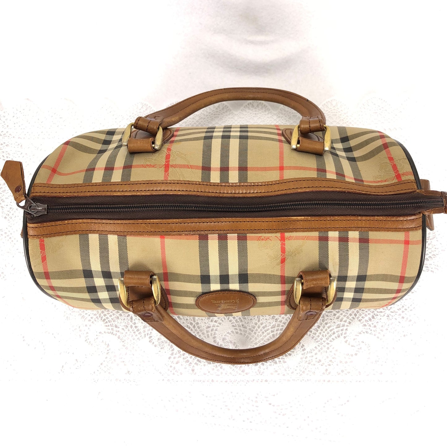 100 % Authentic Burberry Nova Plaid Mini Boston Bag Canvas (USED) 514-77