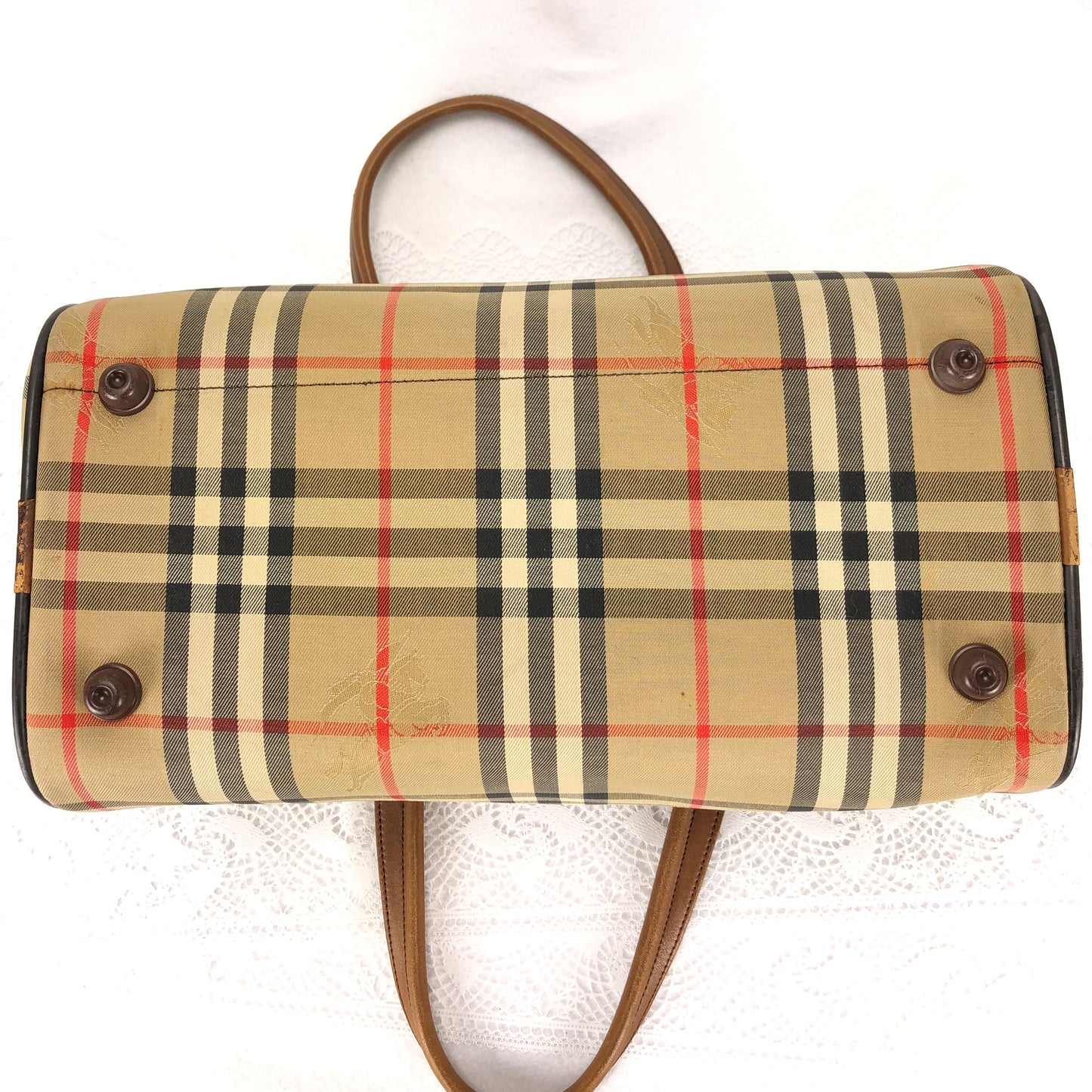 100 % Authentic Burberry Nova Plaid Mini Boston Bag Canvas (USED) 514-77