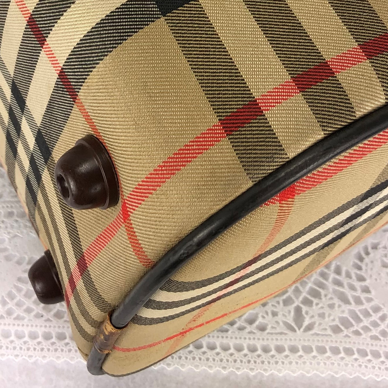 100 % Authentic Burberry Nova Plaid Mini Boston Bag Canvas (USED) 514-77