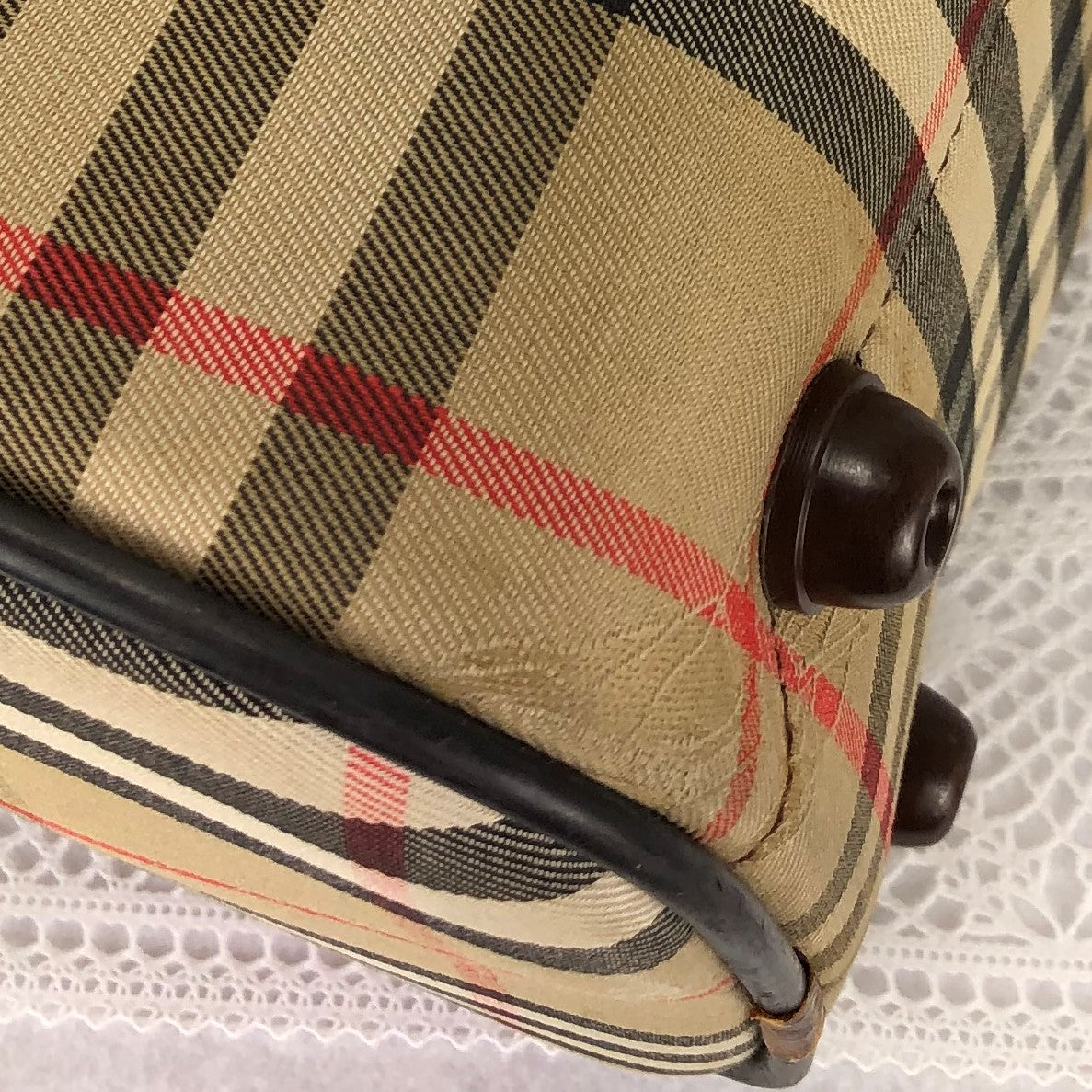 100 % Authentic Burberry Nova Plaid Mini Boston Bag Canvas (USED) 514-77