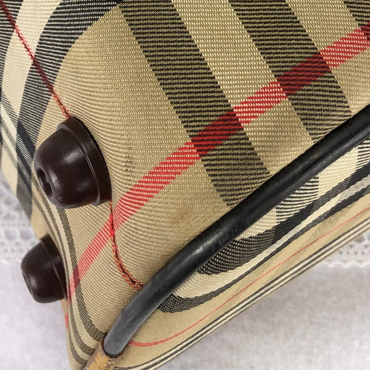 100 % Authentic Burberry Nova Plaid Mini Boston Bag Canvas (USED) 514-77