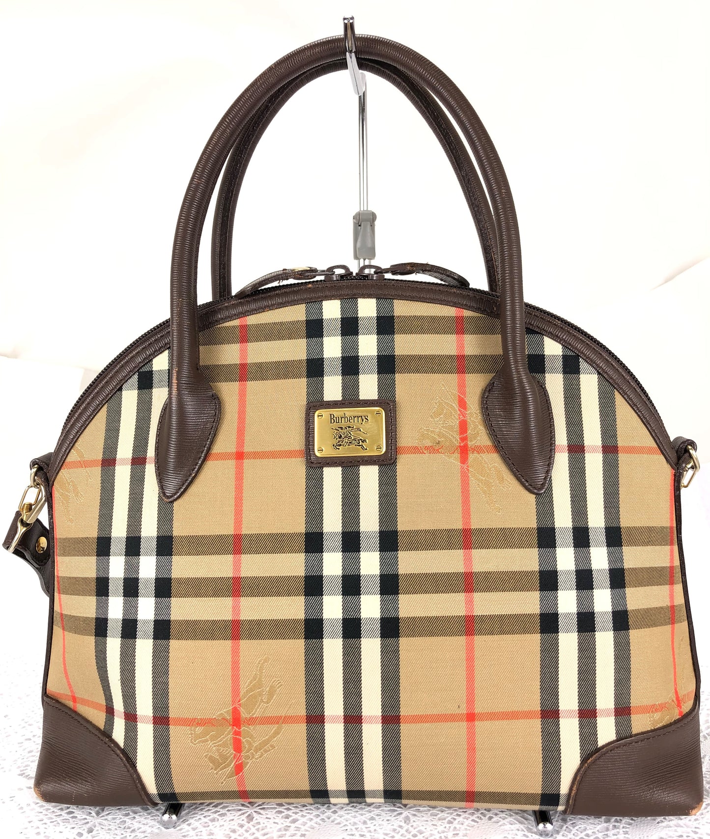 100 % Authentic Burberry Nova Plaid Canvas 2way shoulder bag hand bag  (USED)516-77