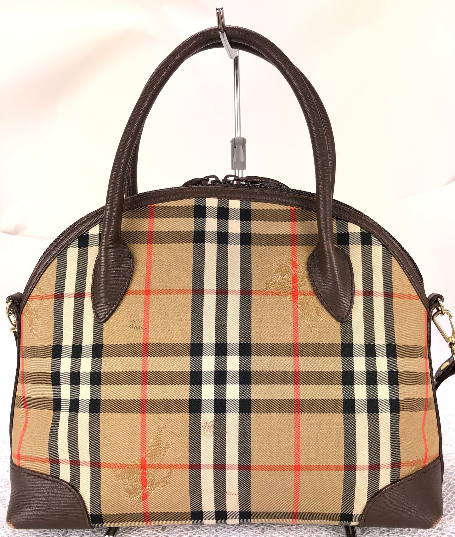 100 % Authentic Burberry Nova Plaid Canvas 2way shoulder bag hand bag  (USED)516-77