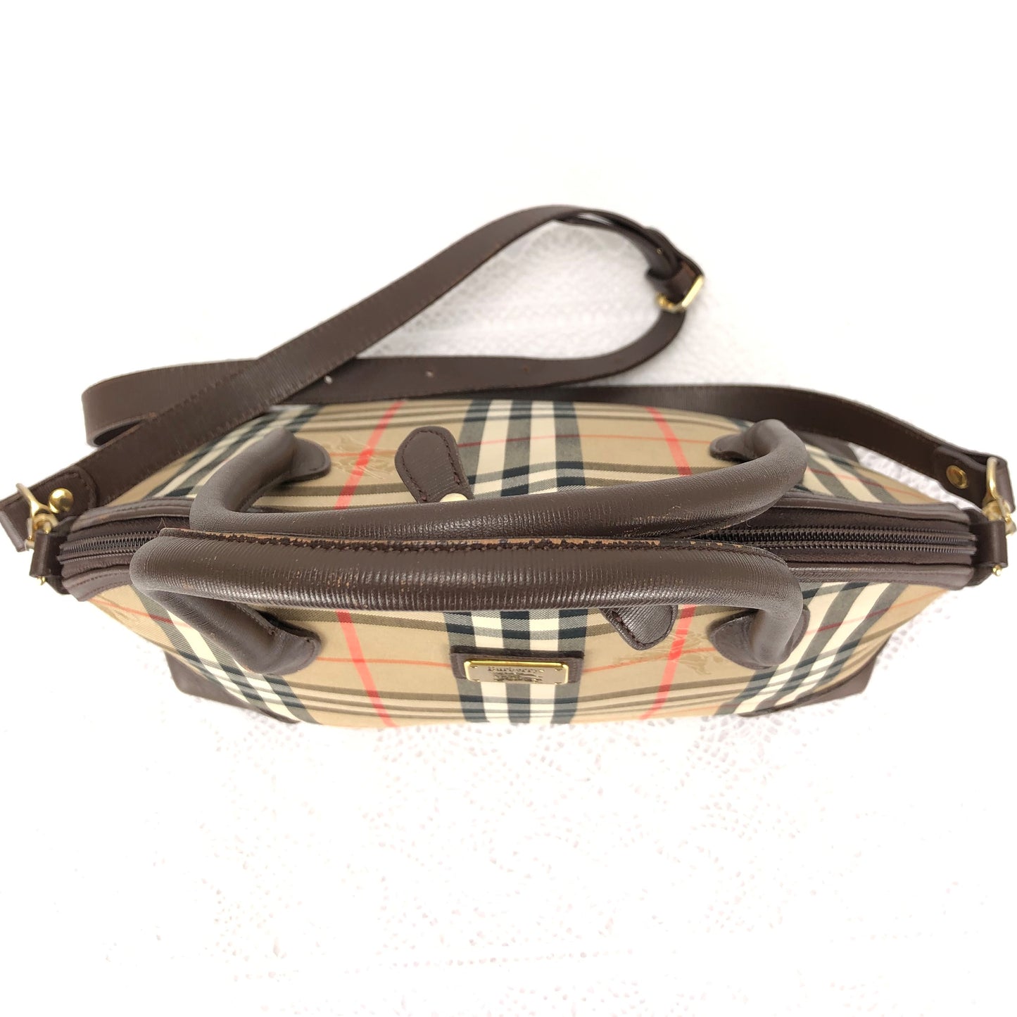 100 % Authentic Burberry Nova Plaid Canvas 2way shoulder bag hand bag  (USED)516-77